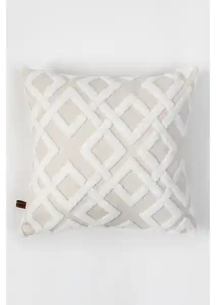 Hamur Bohem Tasarımlı Punch Panç Dekoratif Kırlent Kılıfı Ekru 43x43 cm