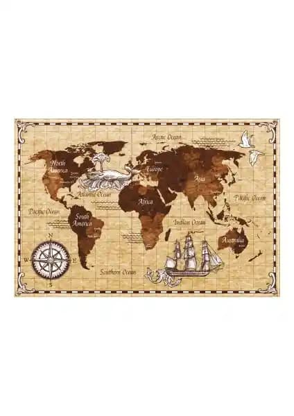 Hayat Poster Antik Dünya Haritası Retro ve Vintage Tarzda Modern Dekorasyon için