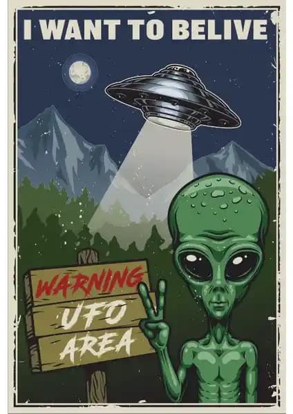 Hayat Poster Dikkat Uzaylı Retro Vintage Ahşap Poster Dekorasyon İçin Uygun