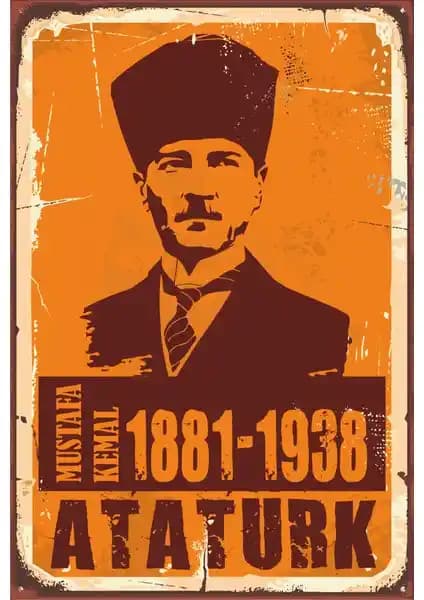 Hayat Poster Mustafa Kemal Atatürk Retro Vintage Ahşap Dekoratif Parça 20x30 cm