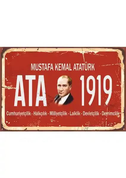Hayat Poster Mustafa Kemal Atatürk Retro Vintage Ahşap Dekoratif Poster 20x30 cm