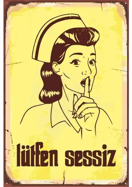 Hayat Poster Sus Yapan Hemşire Retro Vintage Ahşap Poster Dekoratif Parça