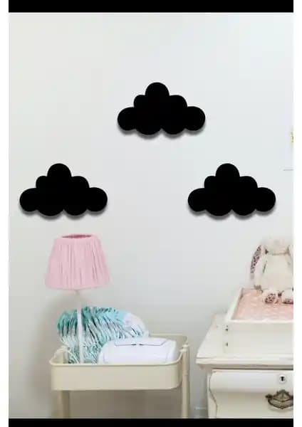 Hellove Bulut 3'lü Ahşap Duvar Dekoru Seti Çocuk Odası İçin Modern ve Kolay Uygulama