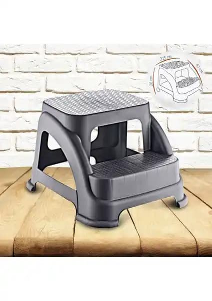 Hobby Life Küçük Boy 2 Basamaklı Merdiven Tabure Antrasit Renkli Dayanıklı ve Pratik Kullanım