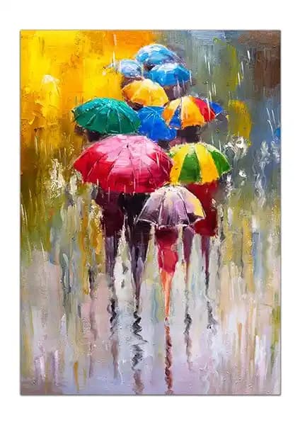 Ideasol Renkli Şemsiyeler Yağlı Boya Kanvas Tablo Dekorasyon ve Estetik İçin Uygun