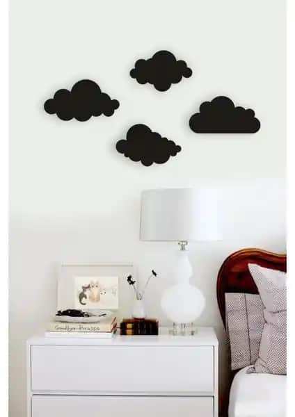 İkbal Market 4 Parçalı Bulut Temalı MDF Duvar Dekoratif Tablosu Modern ve Şık Tasarım