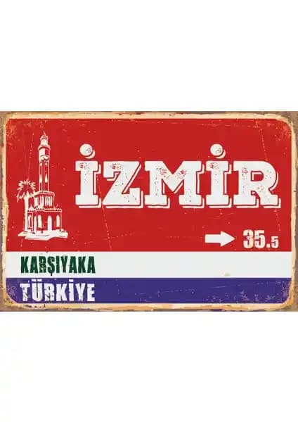 İzmir Karşıyaka Sokak Tabelası Retro Vintage Dekoratif Poster 20x30 cm