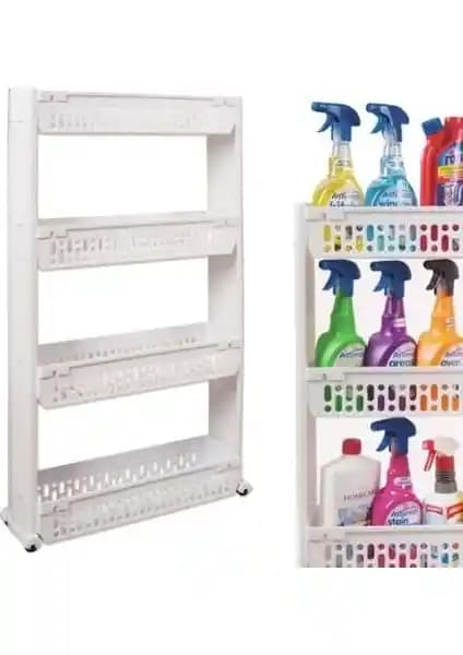 Jade Çok Amaçlı 4 Katlı Tekerlekli Plastik Raf Beyaz - Dayanıklı ve Çok Yönlü Depolama Çözümü