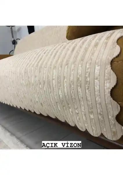 Kadife Bambu Çizgili Süngerli Kaymaz Çekyat Koltuk Örtüsü Modern ve Dayanıklı Tasarım