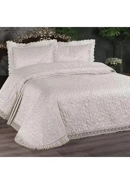 Kadınca Dükkan Elif Çift Kişilik Güpürlü Yatak Örtüsü Takımı Yüksek Kalite ve Şıklık