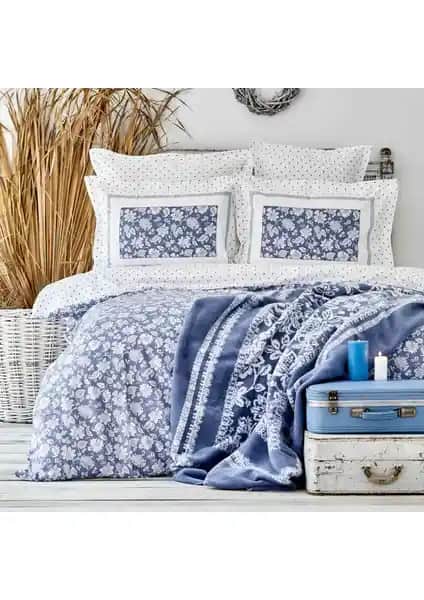Karaca Home Celerina Mavi %100 Pamuk Çift Kişilik Nevresim Takımı Şık ve Konforlu Tasarım