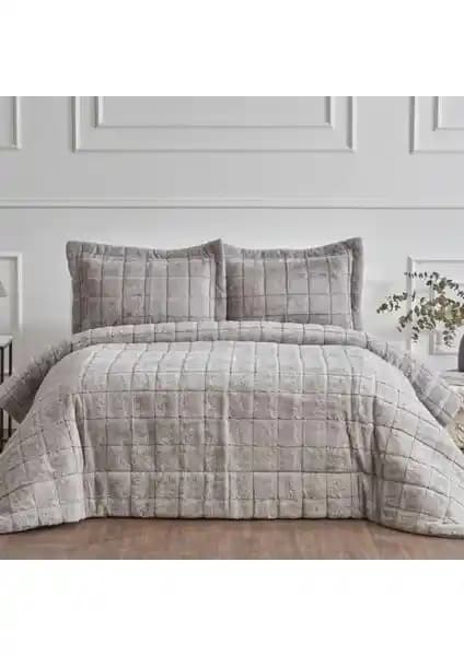 Karaca Home Missy Çift Kişilik Kürk Yatak Örtüsü Gri Modern ve Şık Tasarım