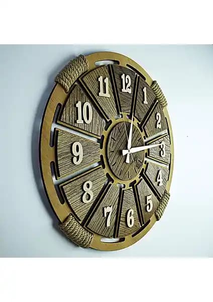 Kayra Tasarım Ahşap Duvar Saati Halat Latin 50 cm Doğal ve Şık Dekorasyon Unsuru
