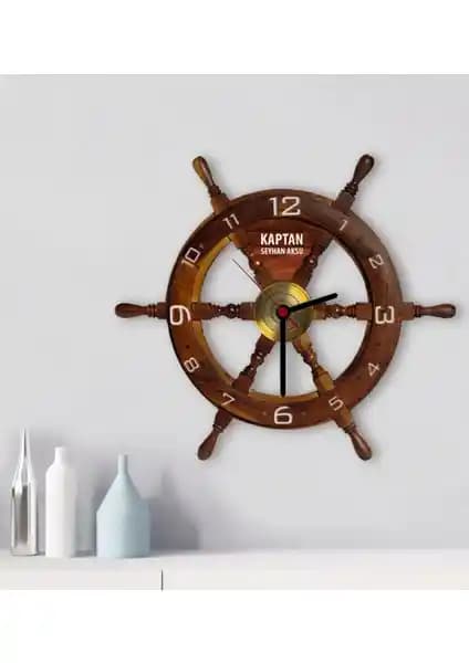 Kişiye Özel Tekne Dümeni Tasarımlı Ahşap Duvar Saati Dekorasyon İçin Uygun Bir Seçenek