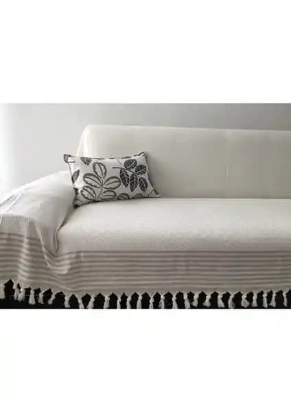 Krem Zemin Vizon Çizgili Pamuklu Koltuk Örtüsü Ev Dekorasyonunda Fonksiyonellik ve Estetik Sağlar