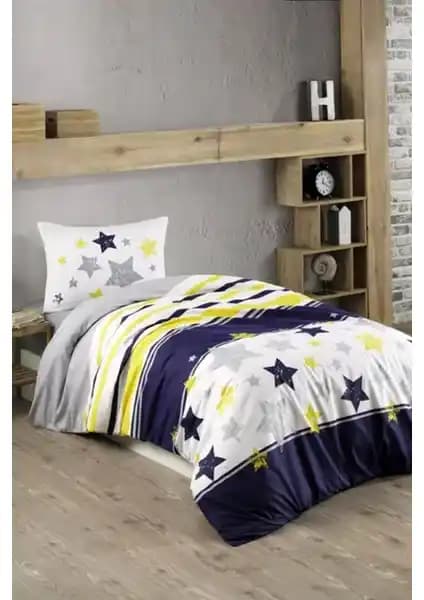 Kristal By Taç Kristal Tek Kişilik Nevresim Takımı Tutku Sarı Lacivert Renkli Modern Tasarım ve Yüksek Kalite