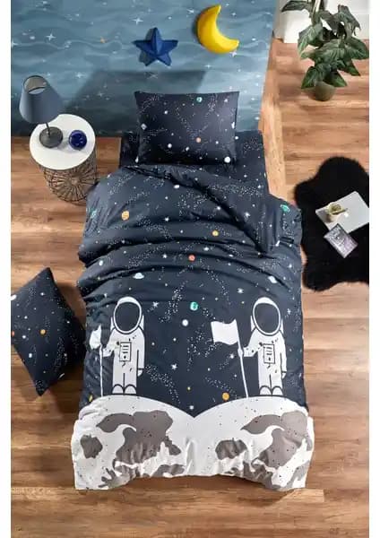 Laliva Çarşafı Lastikli Doğal Pamuk Astronot Temalı Çocuk Nevresim Takımı 75-90 Karakter