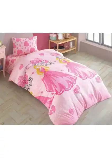 Laliva Çarşaflı Pembe Kalpli Kız Çocuk Nevresim Takımı Yüksek Kalite ve Renkli Tasarım