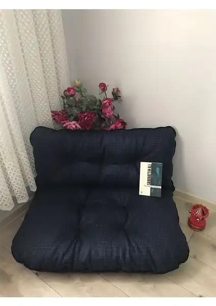 Lavinia Puf Lacivert Ekose Desen Petek Önü Palet Yer Minderi Modern ve Dayanıklı Oturma Çözümü