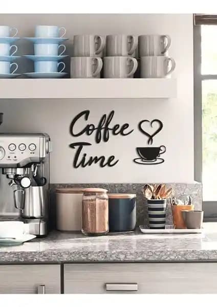 Leylaser 3mm Ahşap MDF Coffee Time Yazısı Modern ve Dayanıklı Dekoratif Süs Unsuru