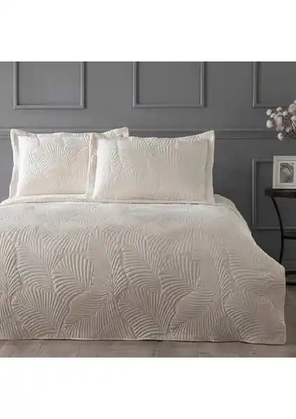 Linens Leaf Çift Kişilik Ekru Yatak Örtüsü Seti Şık ve Dayanıklı Modern Tasarım