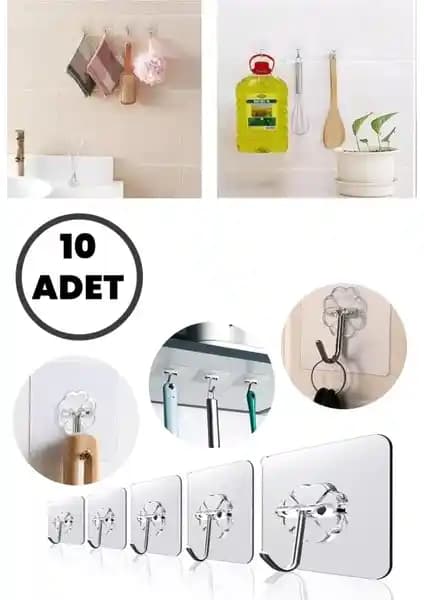 Lirazon 10 Adet Güçlü Yapışkanlı Şeffaf Duvar Askısı Ev ve Ofis İçin Pratik Çözüm