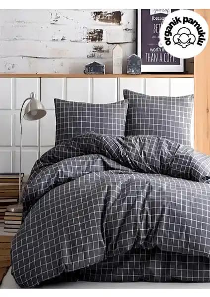 Lotusline Home Minikaro Füme Tek Kişilik Nevresim Seti Modern ve Dayanıklı Tasarım