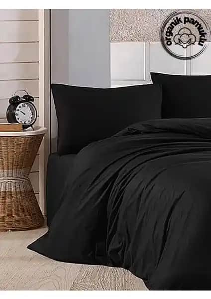 Lotusline Siyah Geometrik Desenli Tek Kişilik Pamuklu Nevresim Takımı