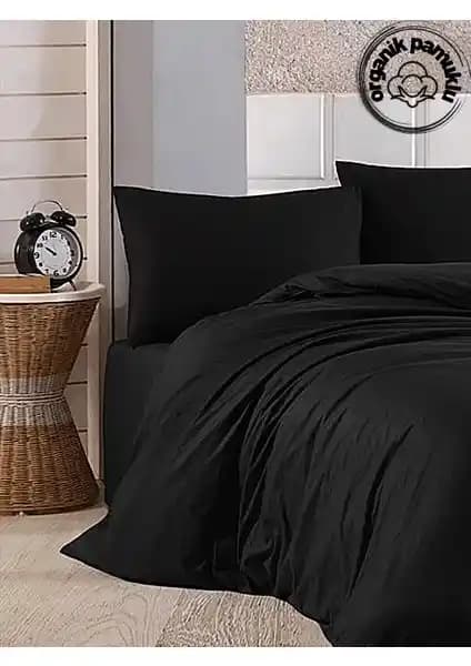 Lotusline Siyah Geometrik Desenli Tek Kişilik Pamuklu Nevresim Takımı