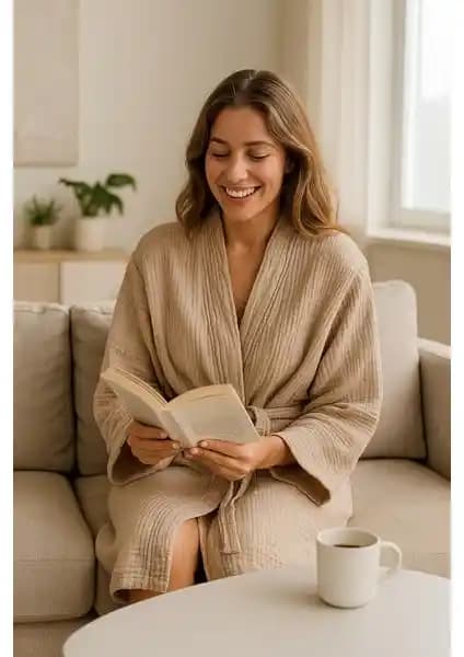 Lucy and Home Unisex Müslin Bornozları Şık ve Konforlu Tasarım ile Günlük Kullanım İçin Uygun