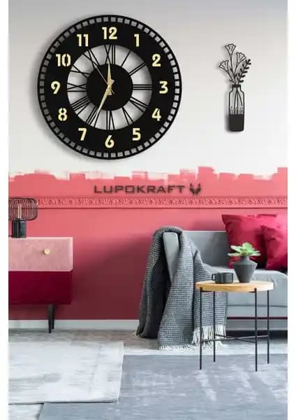 Lupokraft Dekoratif Aynalı Duvar Saati ve Vazo Tablo Seti Modern Şıklık İçin Uygun