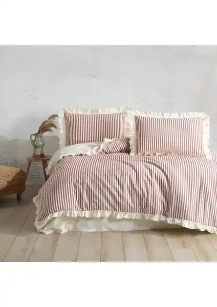 Macas Home Soil Cherry Çift Kişilik Pamuklu Fırfırlı Nevresim Takımı