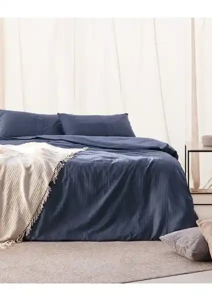 Madame Coco Adrien Lacivert Pamuklu Tek Kişilik Nevresim Takımı Yatak Odası Dekoru İçin Uygun
