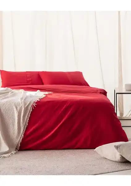 Madame Coco Adrien Tek Kişilik Pamuklu Çizgili Kırmızı Nevresim Takımı