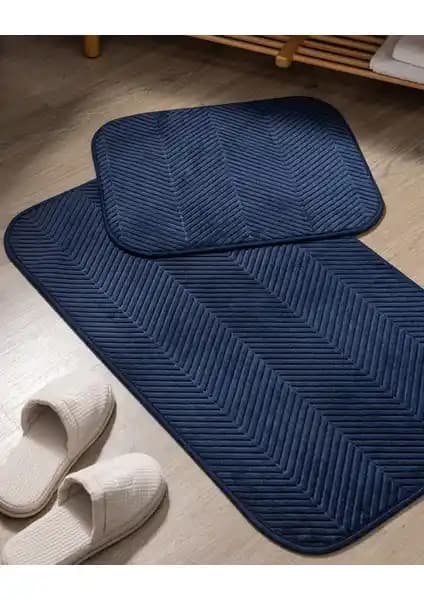 Madame Coco Emele 2'li Banyo Paspası İndigo Renkli Şıklık ve Güvenlik Sunar