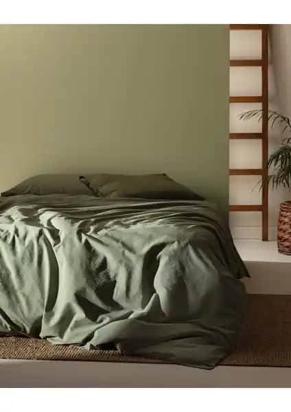 Madame Coco Linda Tek Kişilik Yıkamalı Gofre Nevresim Takımı Haki Renkli ve Şık Tasarım