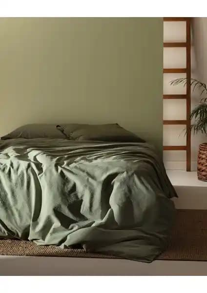 Madame Coco Linda Tek Kişilik Yıkamalı Gofre Nevresim Takımı Haki Renkli ve Şık Tasarım