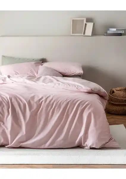 Madame Coco Odette %100 Pamuk Çift Kişilik Baskılı Nevresim Takımı - Pudra Renk