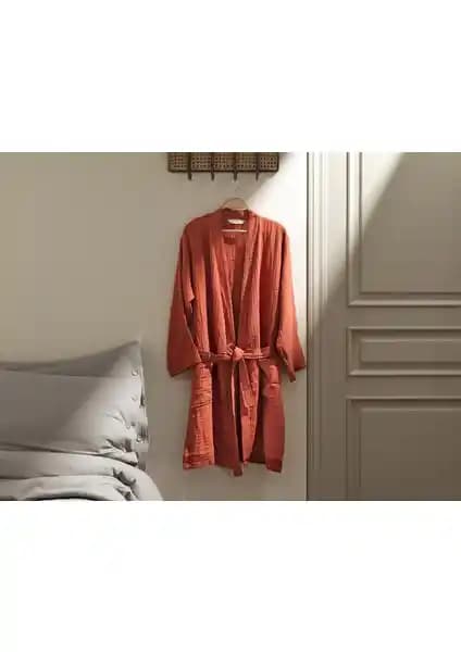 Madame Coco Zoe Müslin Unisex Bornoz Kiremit Renk Modern ve Konforlu Tasarım