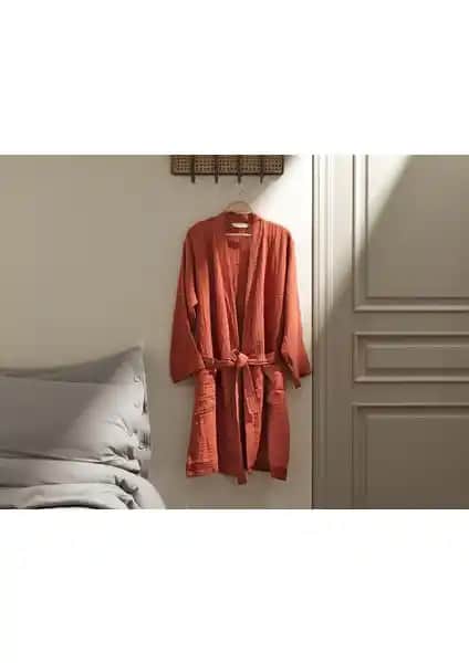 Madame Coco Zoe Müslin Unisex Bornoz Kiremit Renkli Rahat ve Şık Tasarım