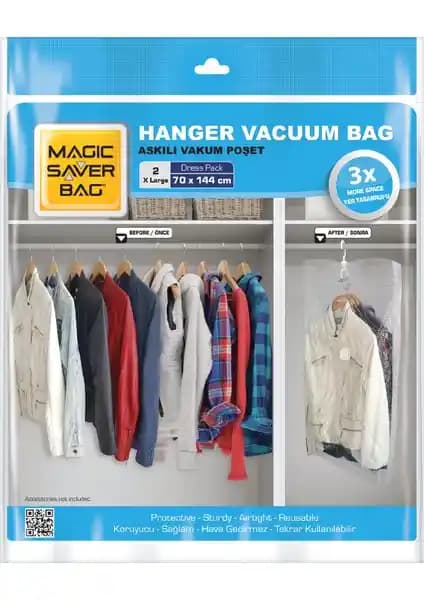 Magic Saver Bag 2'li Askılı Vakumlu Poşet Seti Geniş Kapasiteli ve Dayanıklı Saklama Çözümü