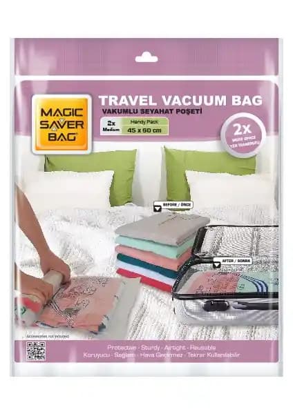 Magic Saver Bag 2'li Seyahat Vakumlu Poşet Seti ile Hacim Tasarrufu ve Düzen Sağlama