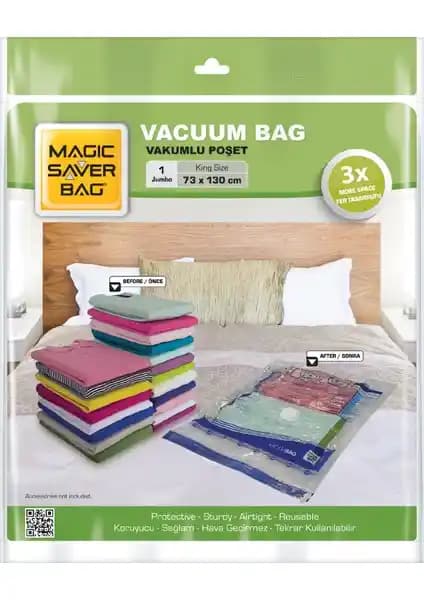 Magic Saver Jumbo Vakumlu Hurç Poşet 73x130 ile Eşyalarınızı Verimli ve Pratik Şekilde Saklayın