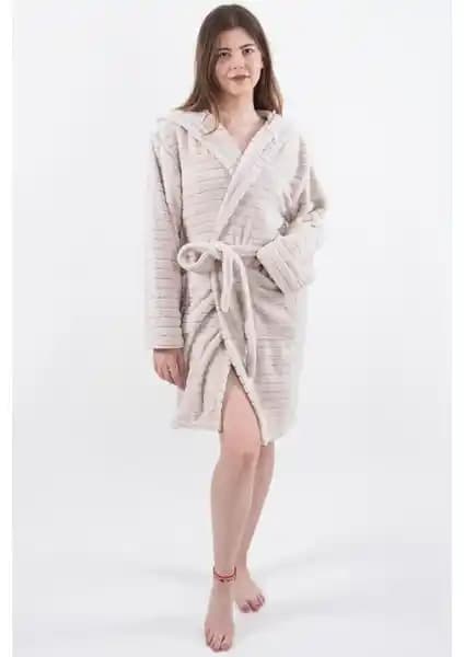 MaisonArt Comfy Kapşonlu Wellsoft Peluş Bornoz Sabahlık Kadınlar İçin Konforlu ve Şık