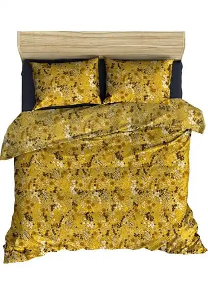 Makiteks %100 Pamuklu Hardal Çiçekleri Desenli Çift Kişilik Nevresim Takımı