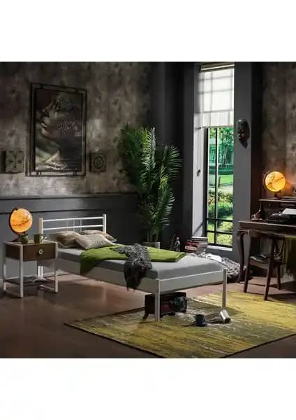 Manyas-S Ferforje Metal Karyola: Modern ve Dayanıklı Tek Kişilik Yatak Çerçevesi