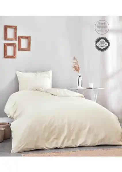 Medaillon Home Krem Pamuklu Tek Kişilik Nevresim Takımı Yatak Odası Dekorasyonuna Uygun