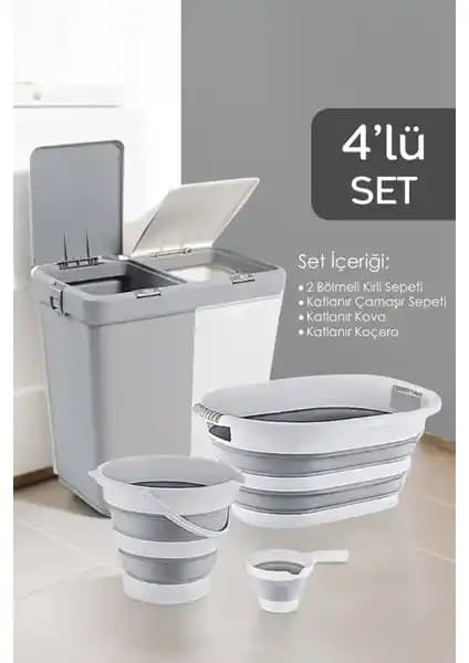 Meleni Home 4'lü Katlanır Çamaşır Sepeti Seti Evde Pratik ve Fonksiyonel Çözüm