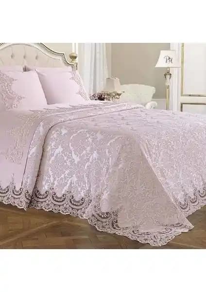 Melissa Fransız Güpürlü 3 Parça Çift Kişilik Yatak Örtüsü Zarif ve Dayanıklı Tasarım