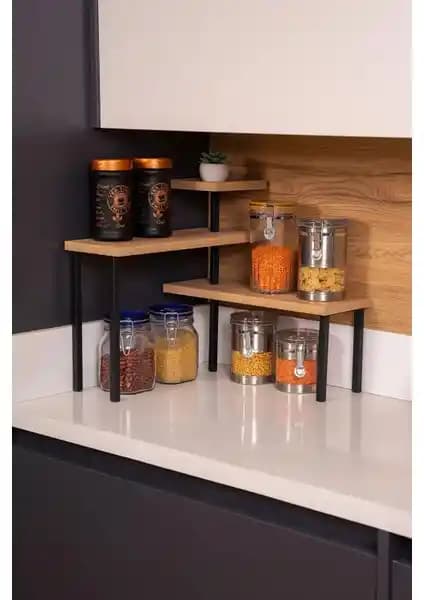 Milonsa Metal Ahşap Çok Amaçlı Köşe Rafı Mutfak ve Banyo İçin Pratik Çözüm